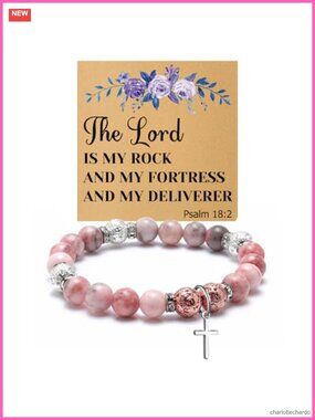 Natural Stone Bead Faith Bracelet 8mm Woven Elastic Religious Christian Gift